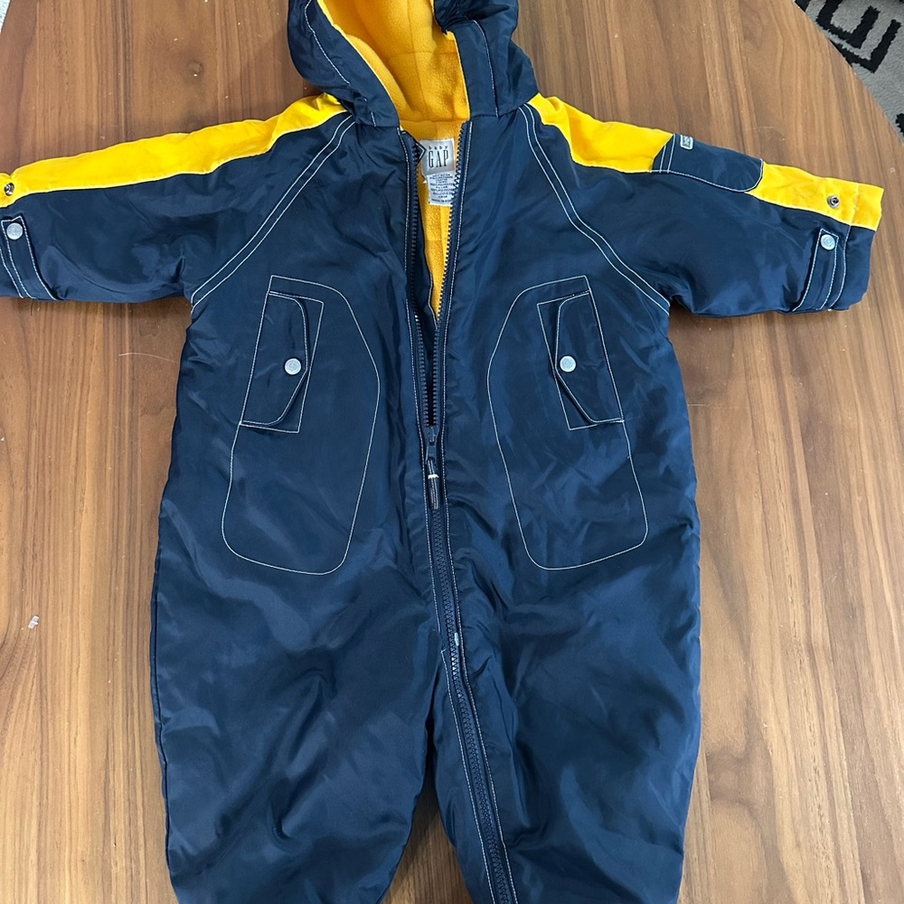 Navy and Yellow Hooded Snowsuit BABY GAP EC 12-18MO